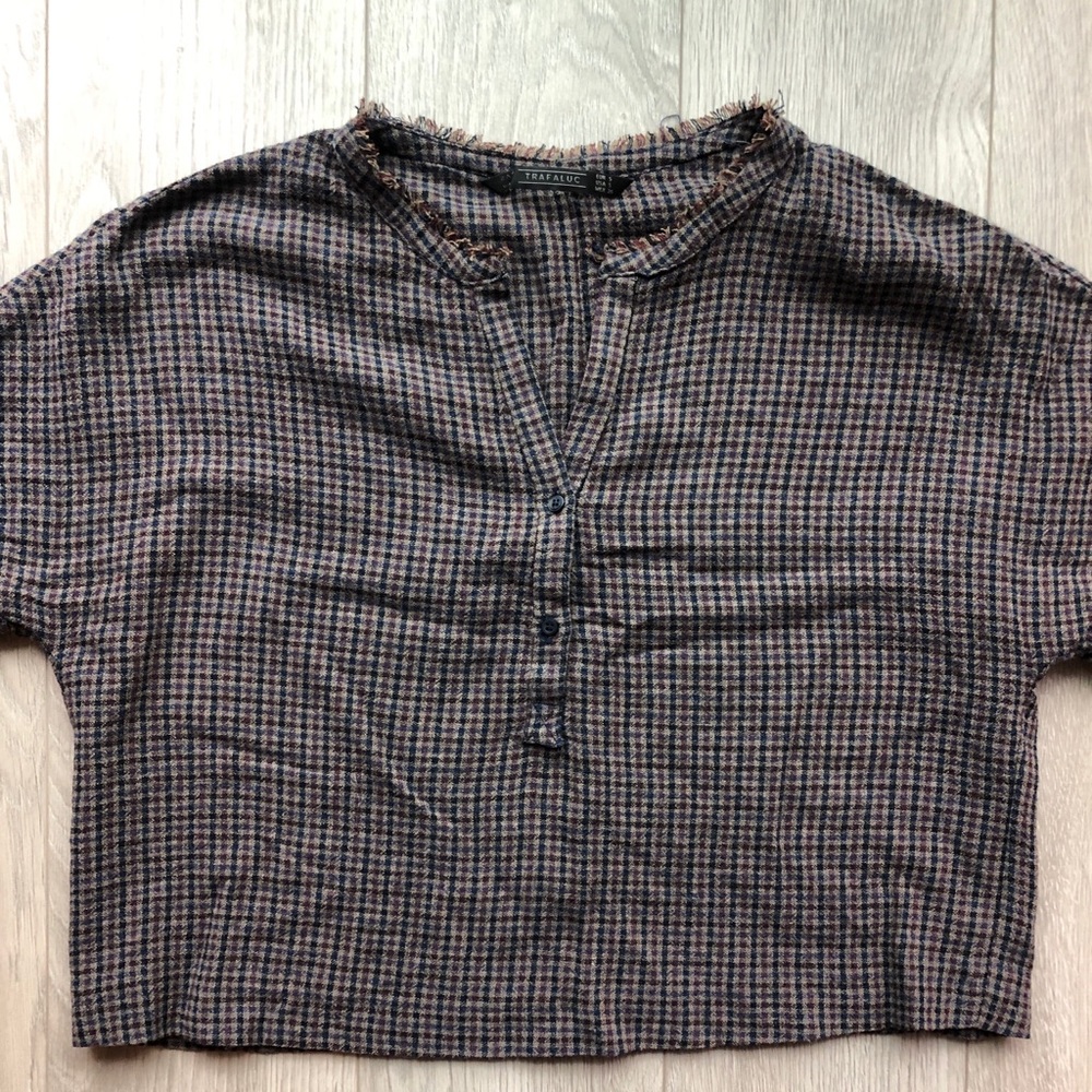 Trafaluc Zara Plaid Wool Blend Crop Buttondown